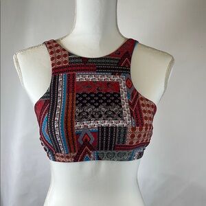 Sea Level Swim High-Neck Bikini Top Women's Size 6 Patchwork Cropped Swim NWT